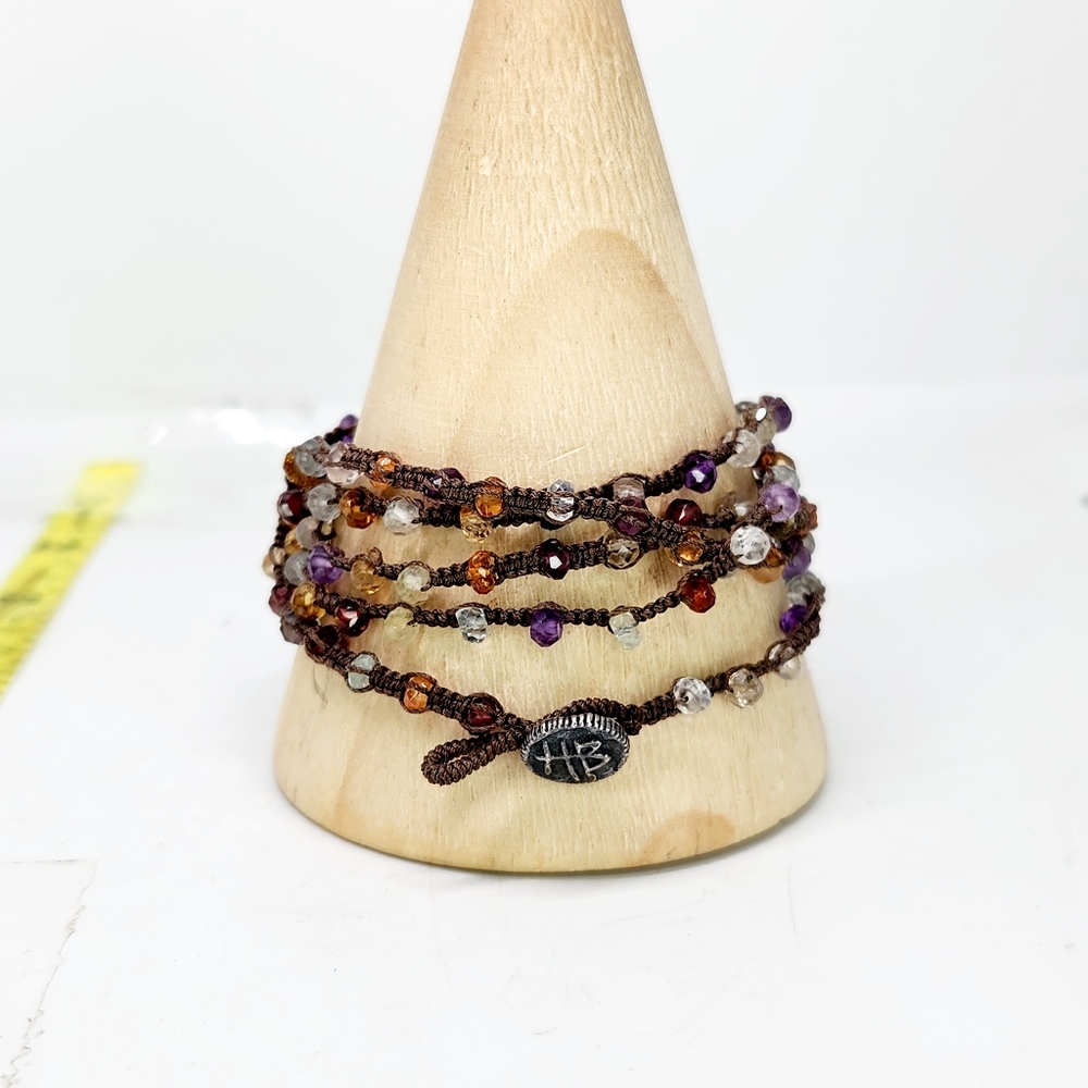 Vintage Semi Precious Gemstone Crochet Wrap Bracelet Necklace Sterling Silver